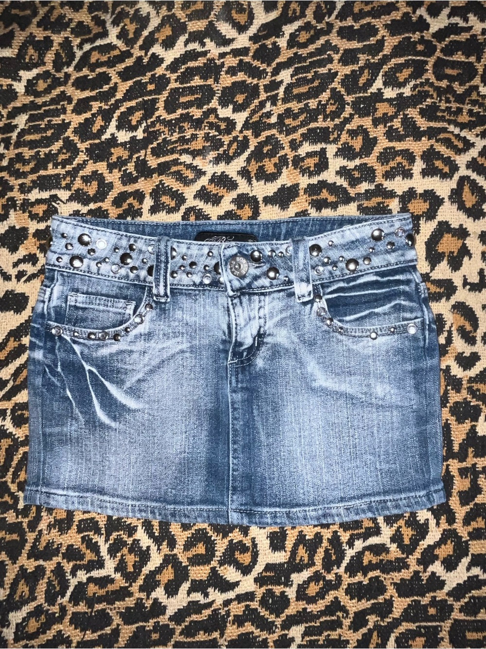 Embellished Denim Mini Skirt in Blue - Women's
